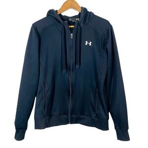 Under Armour Fleece Lined Full Zip Jacket Athletic Long Sleeve Black Hooded - L